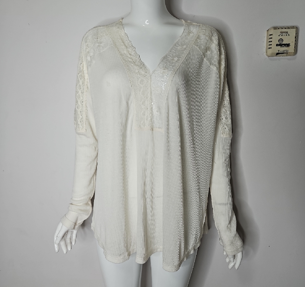 Free People Cream Oversized Long Sleeve Blouse